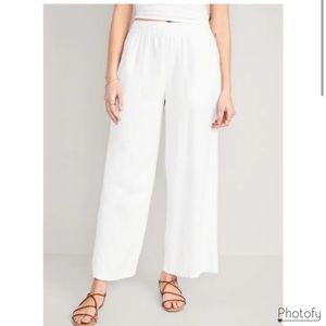 High-Waisted Linen-Blend Wide-Leg Pants white